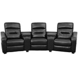 Futura Series 3-Seat Reclining Black LeatherSoft Theater Seating Unit with Cup Holders