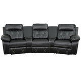Reel Comfort Series 3-Seat Reclining Black LeatherSoft Theater Seating Unit with Curved Cup Holders