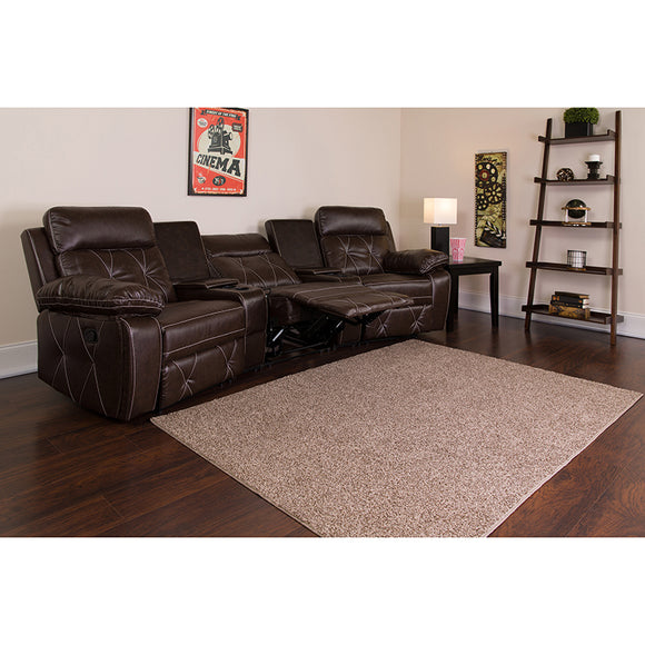 Reel Comfort Series 3-Seat Reclining Brown LeatherSoft Theater Seating Unit with Curved Cup Holders by Office Chairs PLUS