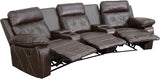 Reel Comfort Series 3-Seat Reclining Brown LeatherSoft Theater Seating Unit with Curved Cup Holders