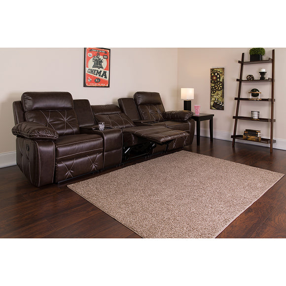 Reel Comfort Series 3-Seat Reclining Brown LeatherSoft Theater Seating Unit with Straight Cup Holders by Office Chairs PLUS