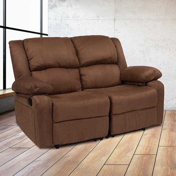 Harmony Series Chocolate Brown Microfiber Loveseat with Two Built-In Recliners by Office Chairs PLUS