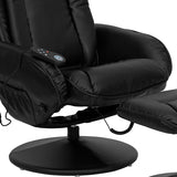 Massaging Multi-Position Plush Recliner with Side Pocket and Ottoman in Black LeatherSoft 