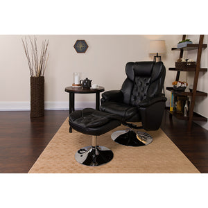 Transitional Multi-Position Recliner and Ottoman with Chrome Base in Black LeatherSoft by Office Chairs PLUS