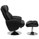 Transitional Multi-Position Recliner and Ottoman with Chrome Base in Black LeatherSoft