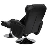 Transitional Multi-Position Recliner and Ottoman with Chrome Base in Black LeatherSoft