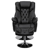 Transitional Multi-Position Recliner and Ottoman with Chrome Base in Black LeatherSoft