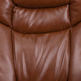 Contemporary Multi-Position Recliner and Curved Ottoman with Swivel Mahogany Wood Base in Brown Vintage LeatherSoft 