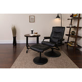 Contemporary Multi-Position Recliner and Ottoman with Wrapped Base in Black LeatherSoft by Office Chairs PLUS