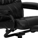 Contemporary Multi-Position Recliner and Ottoman with Wrapped Base in Black LeatherSoft