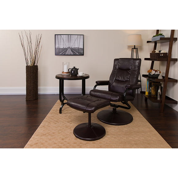 Contemporary Multi-Position Recliner and Ottoman with Wrapped Base in Brown LeatherSoft by Office Chairs PLUS