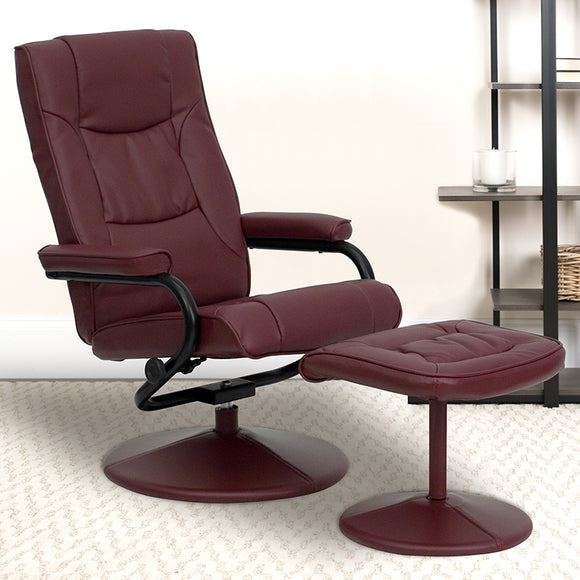 Contemporary Multi-Position Recliner and Ottoman with Wrapped Base in Burgundy LeatherSoft by Office Chairs PLUS