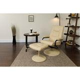 Contemporary Multi-Position Recliner and Ottoman with Wrapped Base in Cream LeatherSoft by Office Chairs PLUS