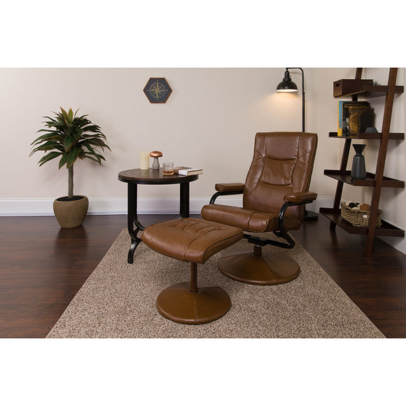Contemporary Multi-Position Recliner and Ottoman with Wrapped Base in Palimino LeatherSoft by Office Chairs PLUS