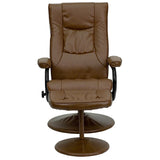 Contemporary Multi-Position Recliner and Ottoman with Wrapped Base in Palimino LeatherSoft