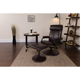 Contemporary Multi-Position Headrest Recliner and Ottoman with Wrapped Base in Brown LeatherSoft by Office Chairs PLUS