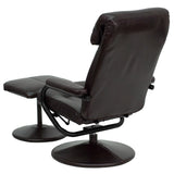 Contemporary Multi-Position Headrest Recliner and Ottoman with Wrapped Base in Brown LeatherSoft
