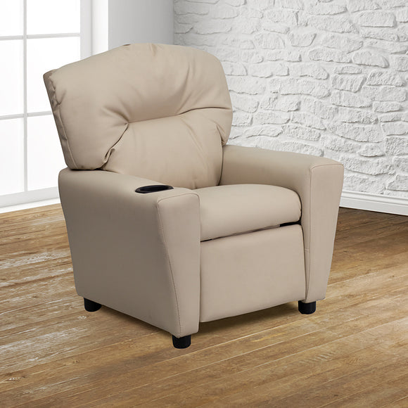 Contemporary Beige Vinyl Kids Recliner with Cup Holder by Office Chairs PLUS