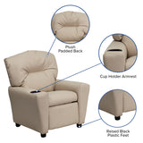 Contemporary Beige Vinyl Kids Recliner with Cup Holder