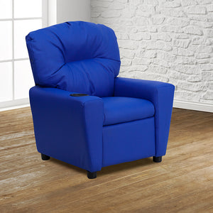 Contemporary Blue Vinyl Kids Recliner with Cup Holder by Office Chairs PLUS