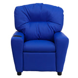 Contemporary Blue Vinyl Kids Recliner with Cup Holder