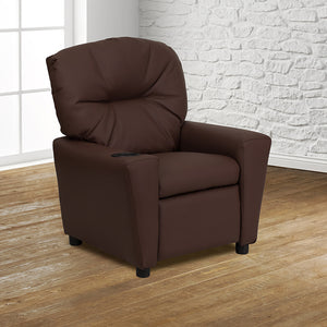 Contemporary Brown LeatherSoft Kids Recliner with Cup Holder by Office Chairs PLUS