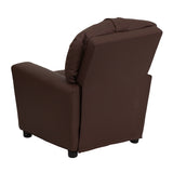 Contemporary Brown LeatherSoft Kids Recliner with Cup Holder