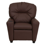 Contemporary Brown LeatherSoft Kids Recliner with Cup Holder