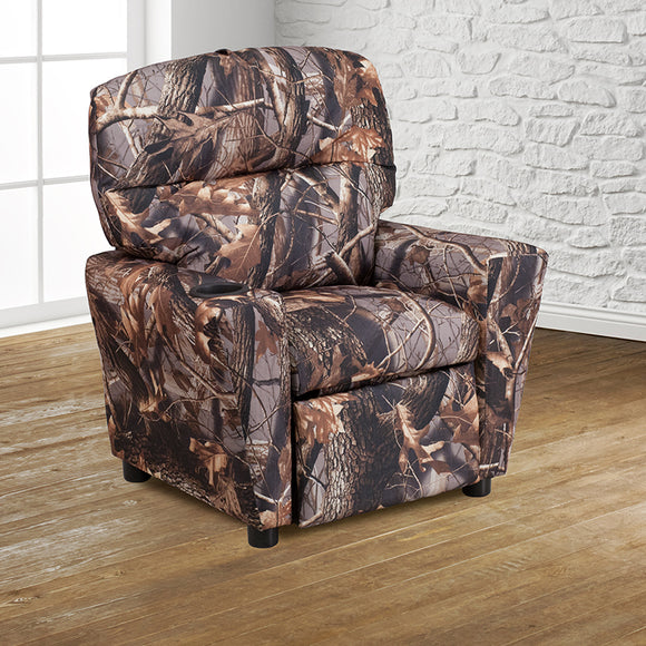 Contemporary Camouflaged Fabric Kids Recliner with Cup Holder by Office Chairs PLUS