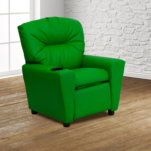 Contemporary Green Vinyl Kids Recliner with Cup Holder by Office Chairs PLUS