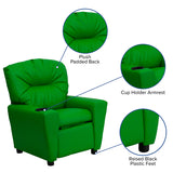 Contemporary Green Vinyl Kids Recliner with Cup Holder