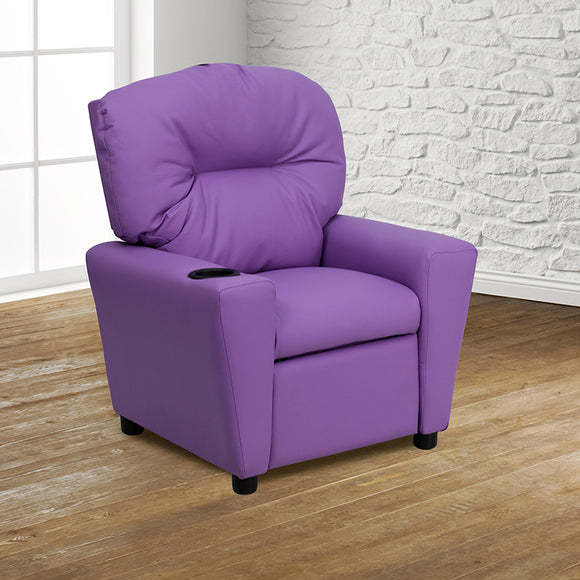 Contemporary Lavender Vinyl Kids Recliner with Cup Holder by Office Chairs PLUS