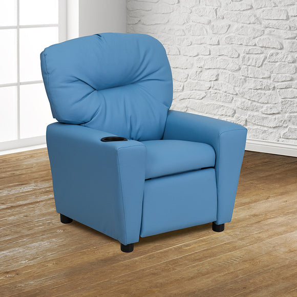 Contemporary Light Blue Vinyl Kids Recliner with Cup Holder by Office Chairs PLUS
