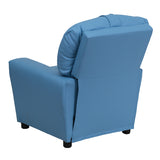 Contemporary Light Blue Vinyl Kids Recliner with Cup Holder