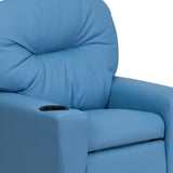 Contemporary Light Blue Vinyl Kids Recliner with Cup Holder