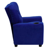 Contemporary Blue Microfiber Kids Recliner with Cup Holder