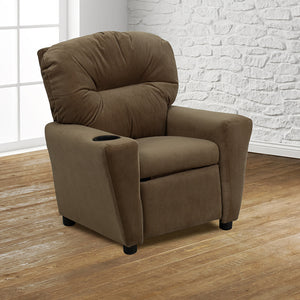 Contemporary Brown Microfiber Kids Recliner with Cup Holder by Office Chairs PLUS