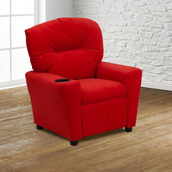 Contemporary Red Microfiber Kids Recliner with Cup Holder by Office Chairs PLUS