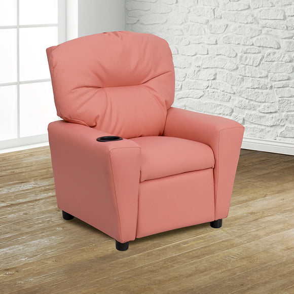 Contemporary Pink Vinyl Kids Recliner with Cup Holder by Office Chairs PLUS