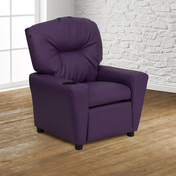 Contemporary Purple Vinyl Kids Recliner with Cup Holder by Office Chairs PLUS