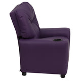 Contemporary Purple Vinyl Kids Recliner with Cup Holder