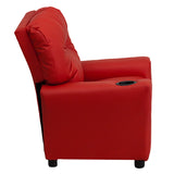 Contemporary Red Vinyl Kids Recliner with Cup Holder