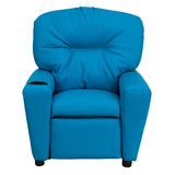 Contemporary Turquoise Vinyl Kids Recliner with Cup Holder