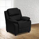 Deluxe Padded Contemporary Black LeatherSoft Kids Recliner with Storage Arms by Office Chairs PLUS