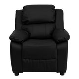 Deluxe Padded Contemporary Black LeatherSoft Kids Recliner with Storage Arms