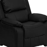 Deluxe Padded Contemporary Black LeatherSoft Kids Recliner with Storage Arms