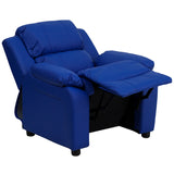 Deluxe Padded Contemporary Blue Vinyl Kids Recliner with Storage Arms