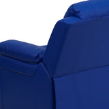 Deluxe Padded Contemporary Blue Vinyl Kids Recliner with Storage Arms