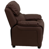 Deluxe Padded Contemporary Brown LeatherSoft Kids Recliner with Storage Arms