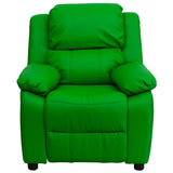 Deluxe Padded Contemporary Green Vinyl Kids Recliner with Storage Arms